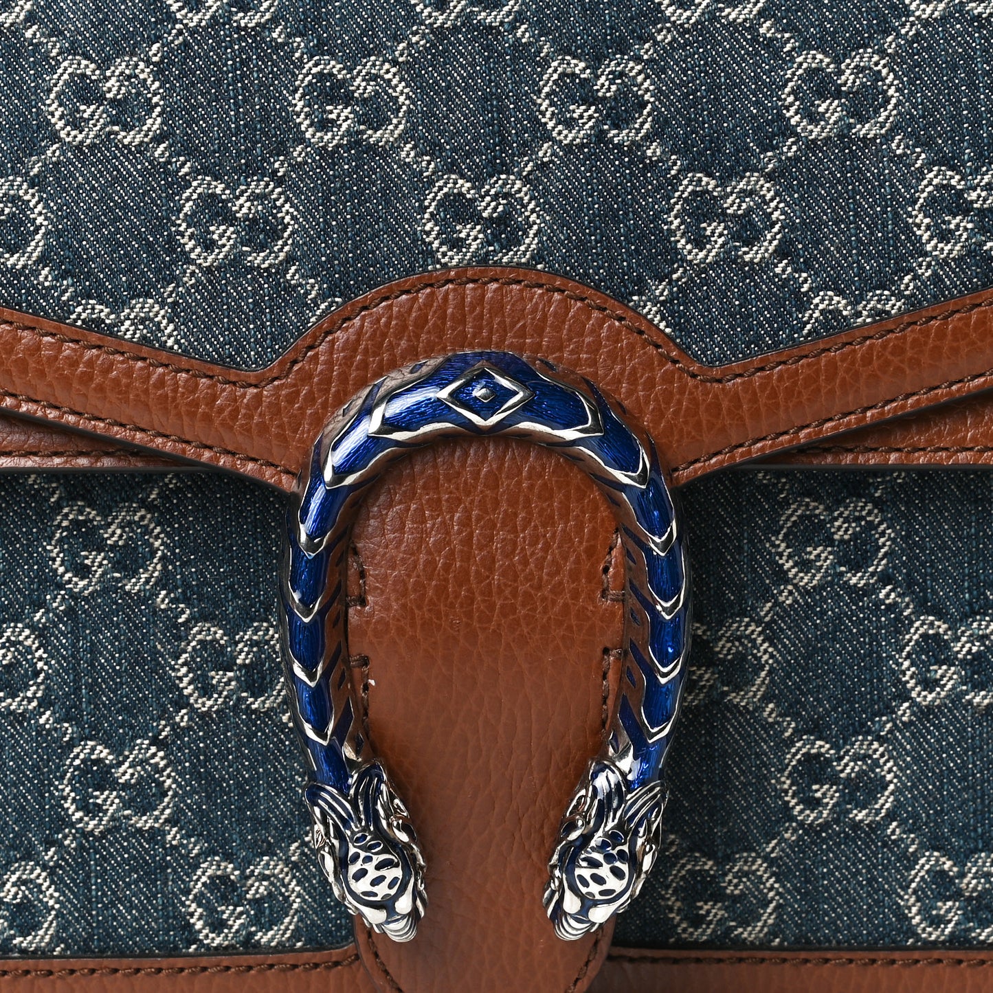 New Denim GG Monogram Dollar Calfskin Enamel Small Dionysus Shoulder Bag Blue Tea Cuir Epilog Electric Blue