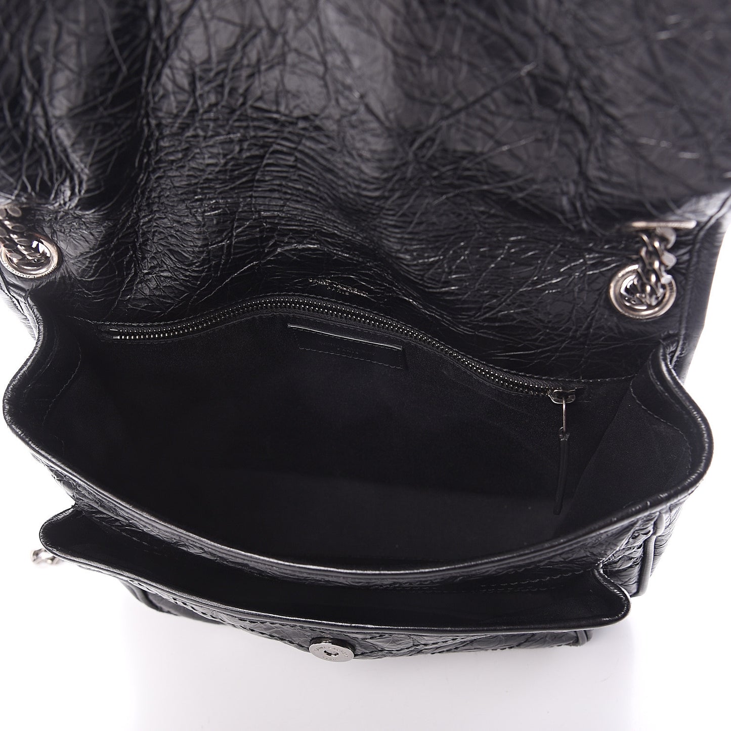 Crinkled Calfskin Matelasse Monogram Medium Niki Chain Satchel Black