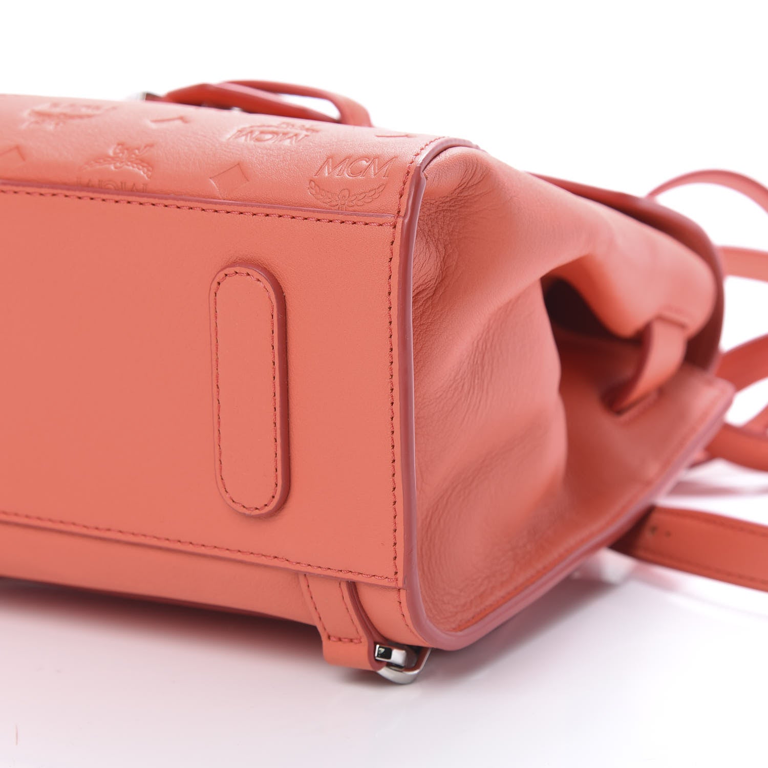 MCM Calfskin Essential Monogram Small Backpack Hot Coral 9 of 9