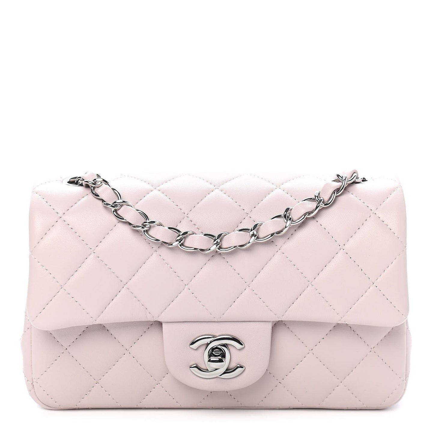 Lambskin Quilted Mini Rectangular Flap Light Purple