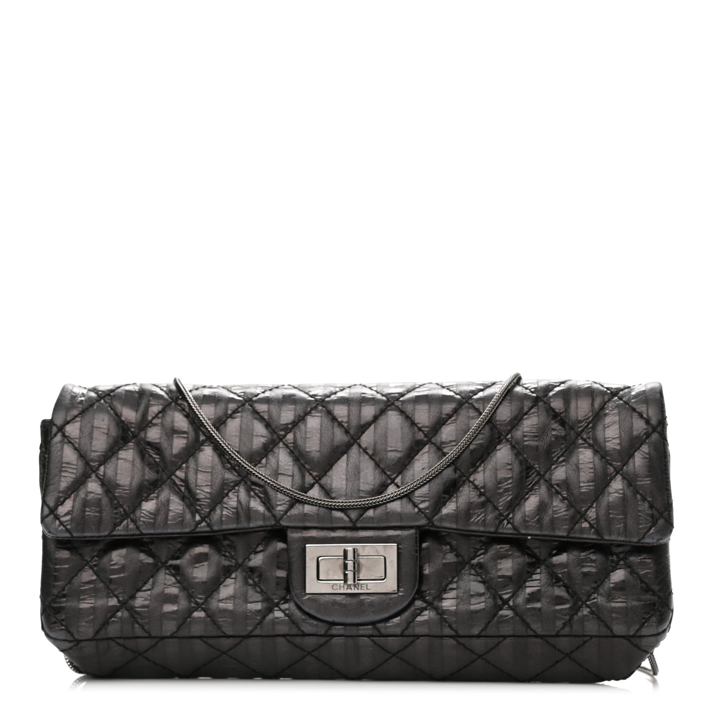 Metallic Calfskin Striped 2.55 Reissue Flap Black