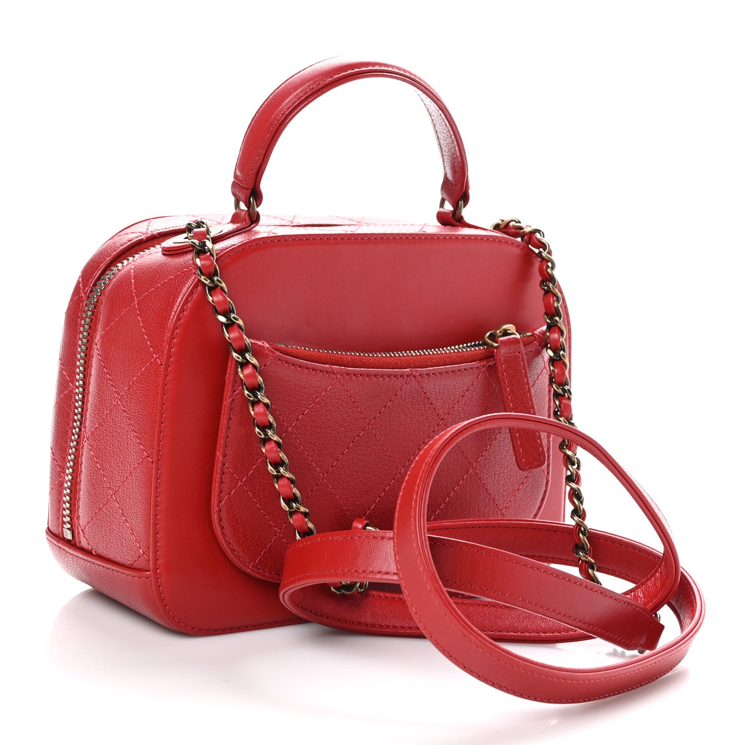 Chanel Shiny Calfskin Goatskin Quilted Small Coco Curve Vanity Red 3 of 10