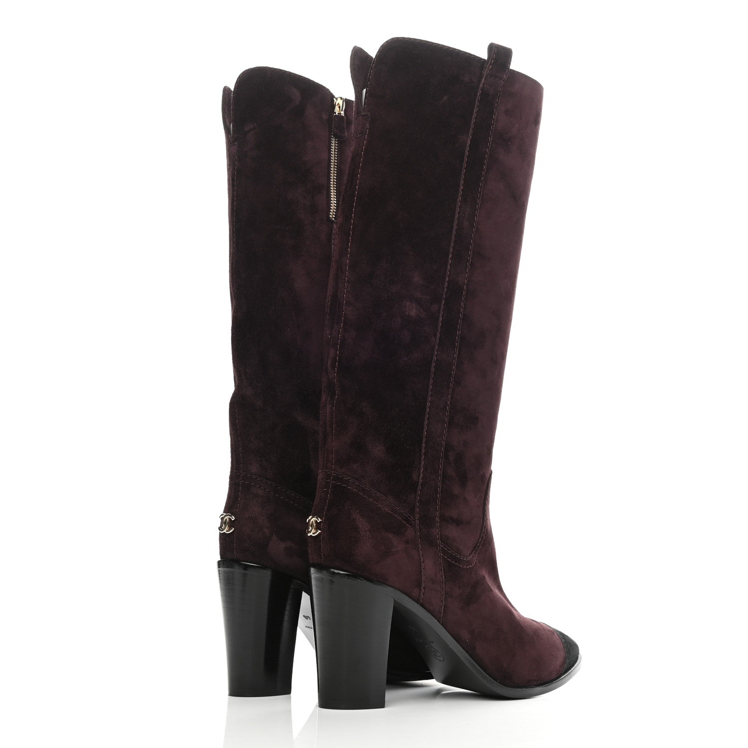 Chanel Suede Calfskin Cap Toe Boots 40 Burgundy 4 of 7