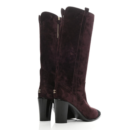 Chanel Suede Calfskin Cap Toe Boots 40 Burgundy 4 of 7