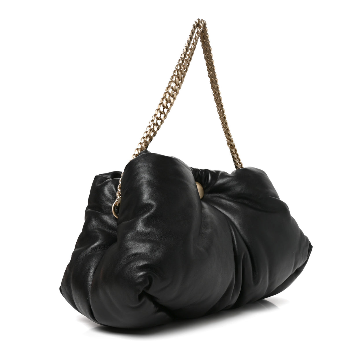 Lambskin Puffy Tobo Chain Shoulder Bag Black