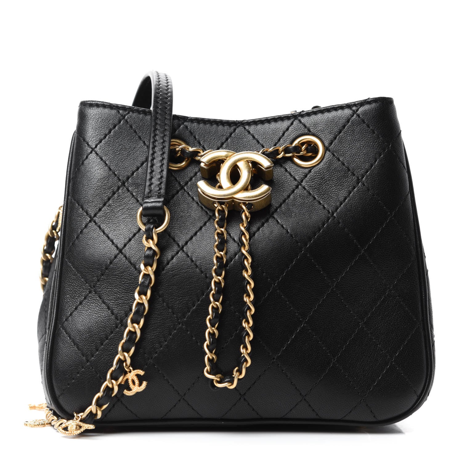 Chanel Calfskin Stitched Small Egyptian Amulet Drawstring Bag Black 1 of 10