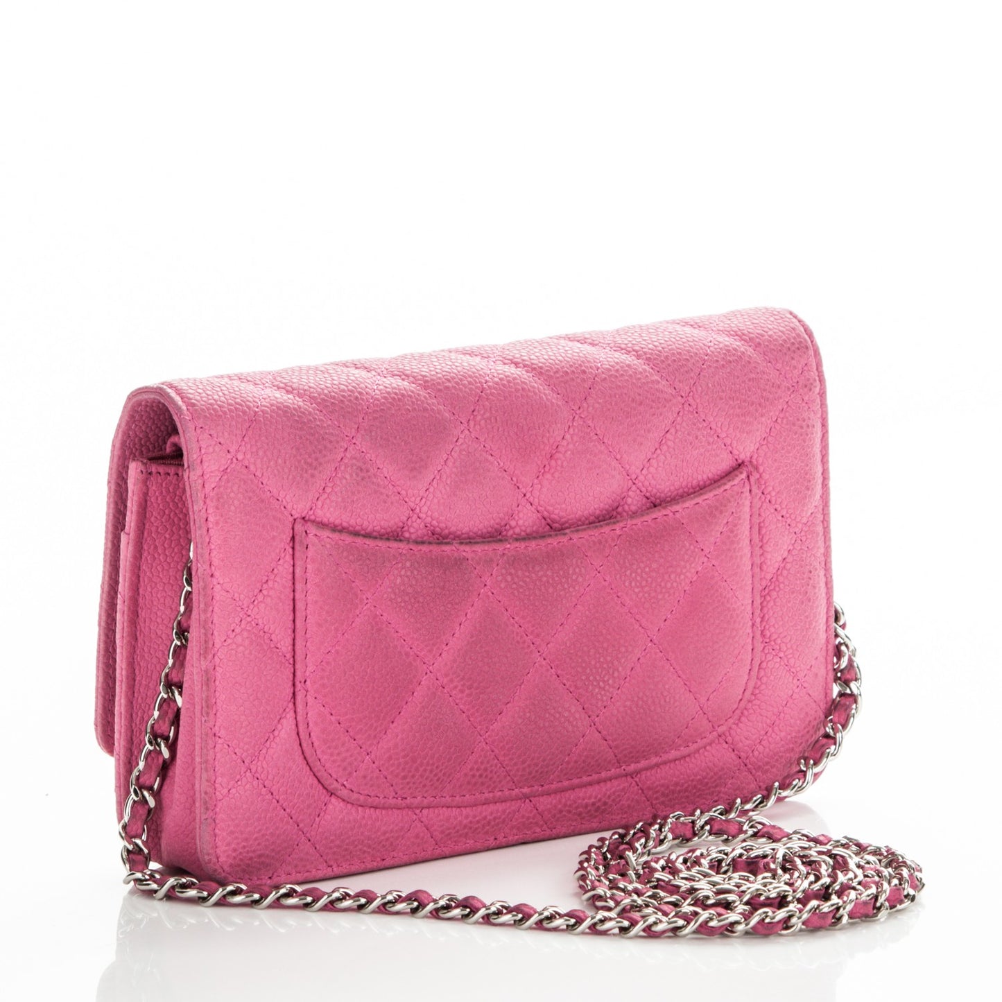 Iridescent Caviar Quilted Wallet on Chain WOC Pink