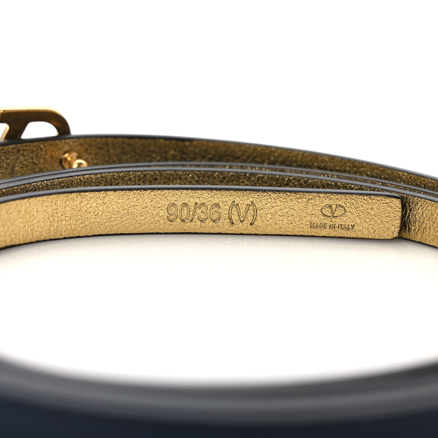 Valentino Garavani Glossy Calfskin VLogo Reversible 10mm Belt 90 36 Black Gold 3 of 4