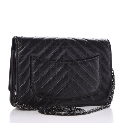 Chanel Aged Calfskin Chevron Quilted Reissue Wallet On Chain WOC So Black 3 of 9