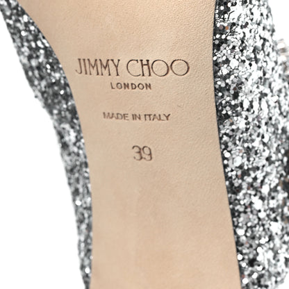 Jimmy Choo Coarse Glitter Fabric Cherisi 85 Pumps 39 Silver 6 of 9