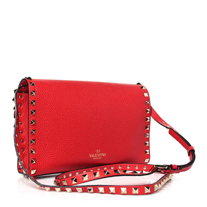 Valentino Garavani Pebbled Calfskin Medium Rockstud Flip Lock Crossbody Bag Rouge Pur 3 of 8