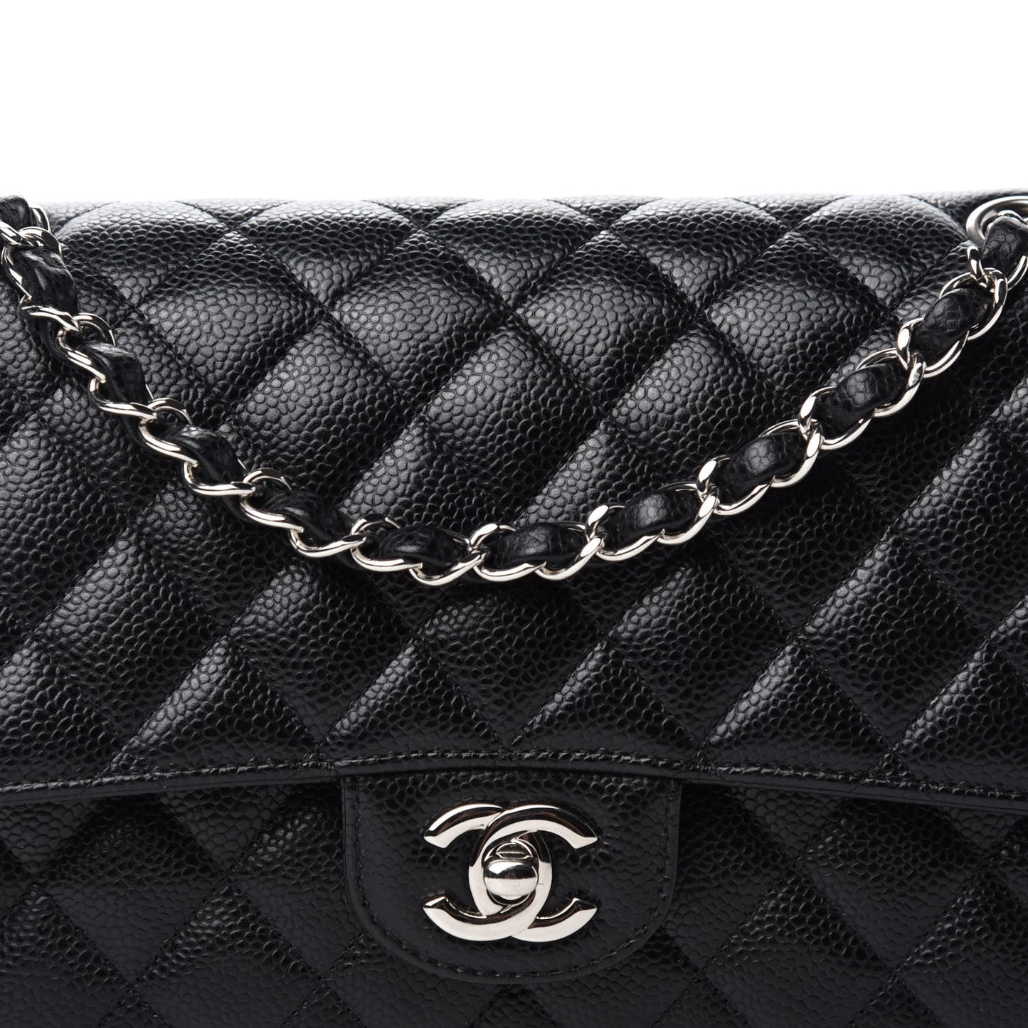 Caviar Quilted Medium Double Flap Black