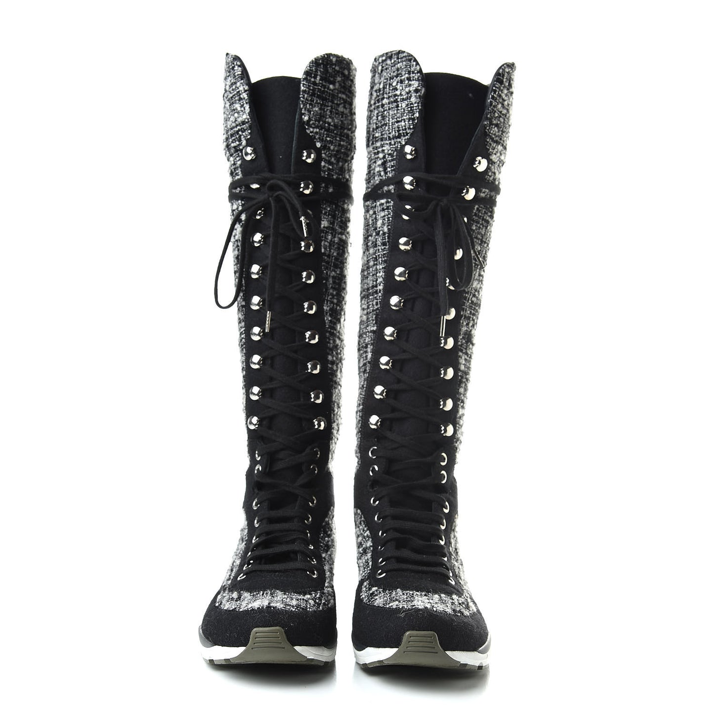 Tweed Suede Calfskin Sneaker High Boots 38.5 Black White