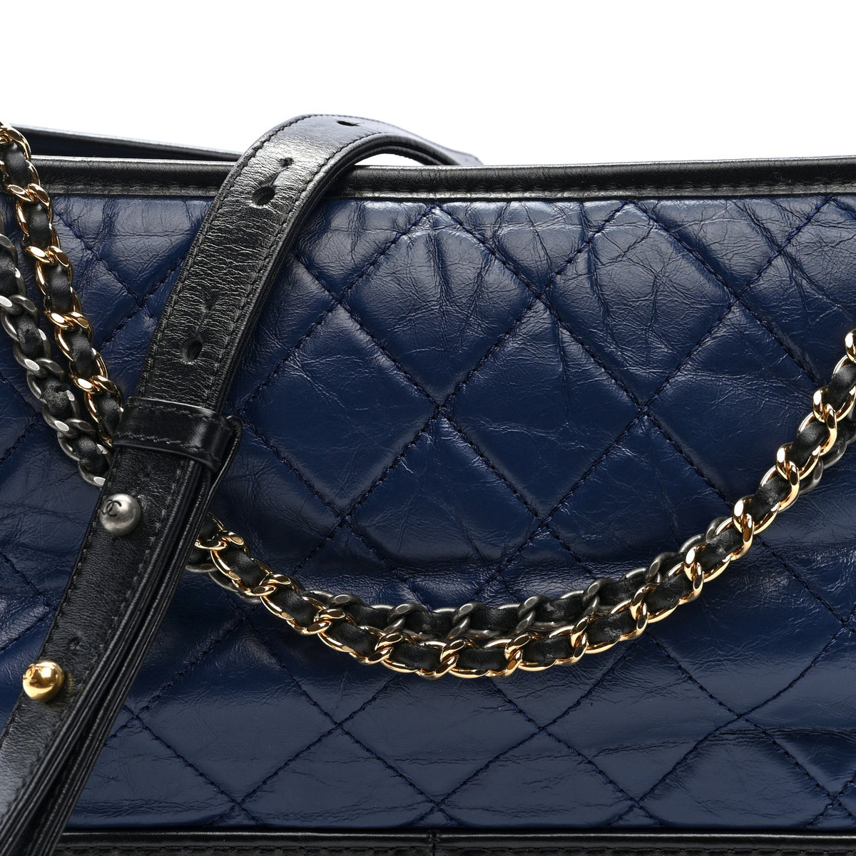 Chanel Aged Calfskin Quilted Medium Gabrielle Hobo Navy Black 8 of 10