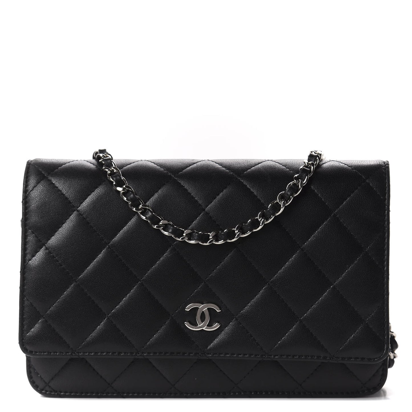 Lambskin Quilted Wallet On Chain WOC Black