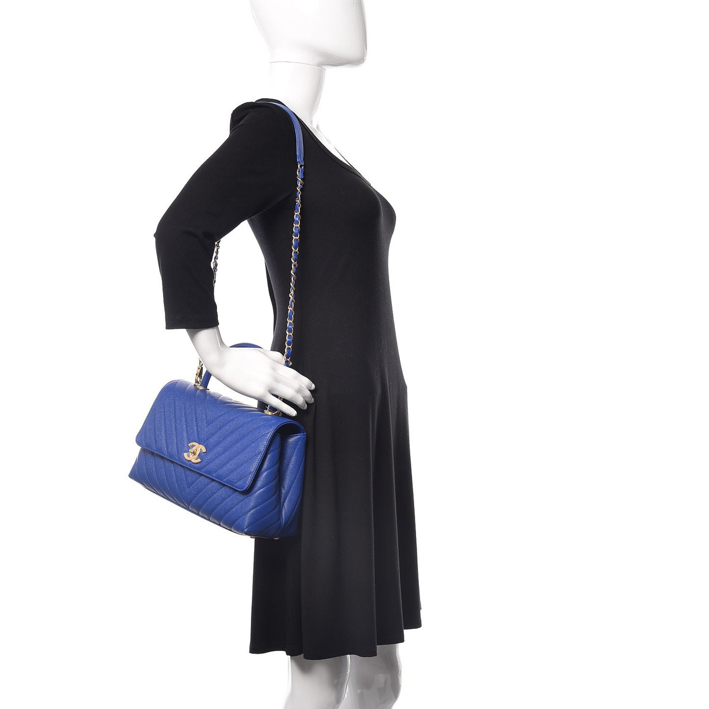 Caviar Chevron Quilted Small Coco Handle Flap Blue