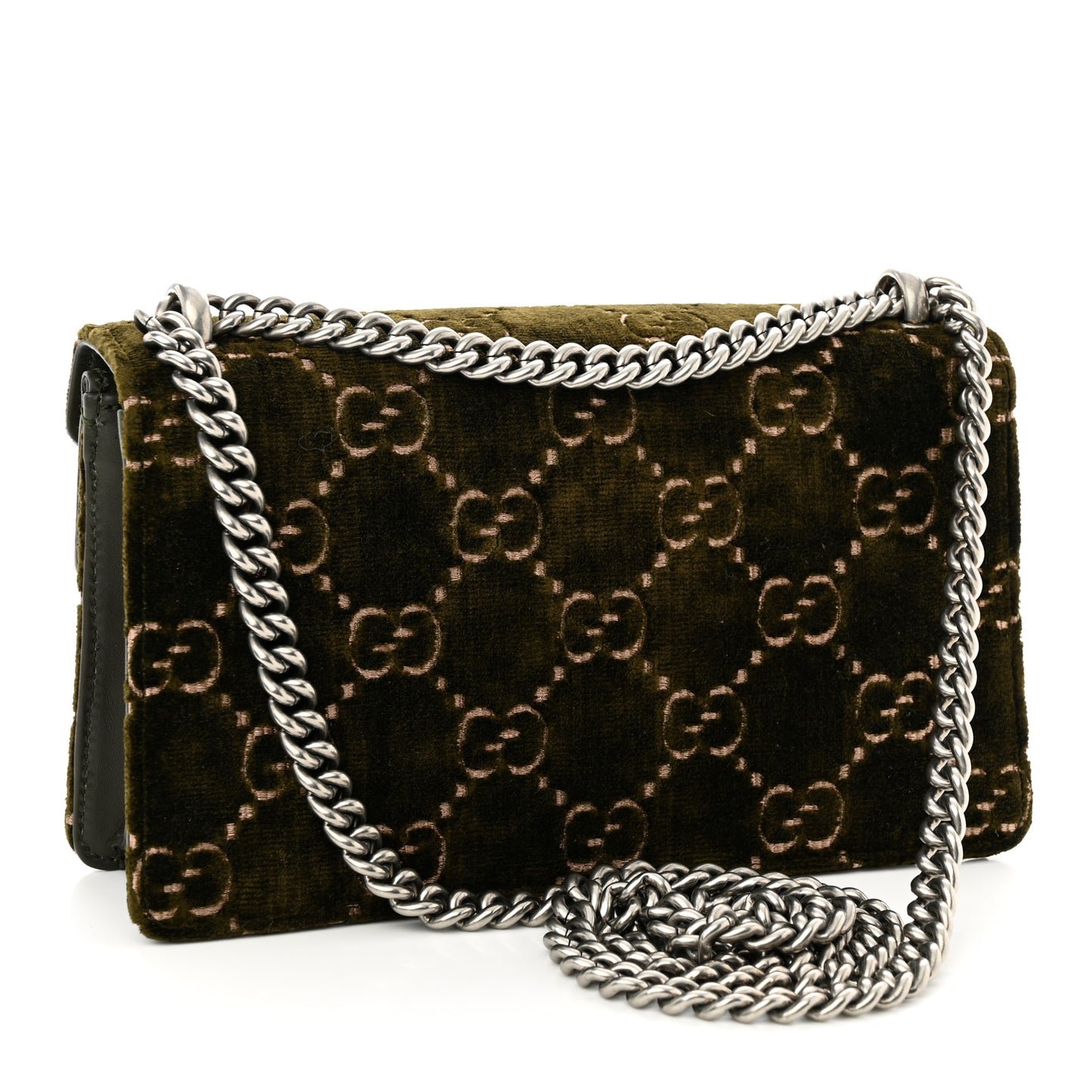 Velvet Moon Calfskin Crystal GG Monogram Small Dionysus Shoulder Bag Dark Olive Rose Gold