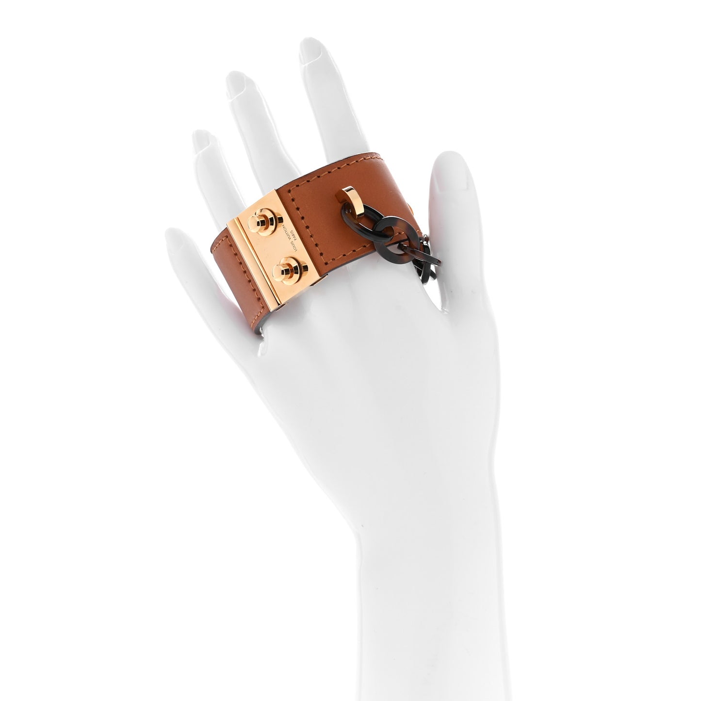 Calfskin Resin Lock Me Manchette Chain Cuff Gold Tortoise