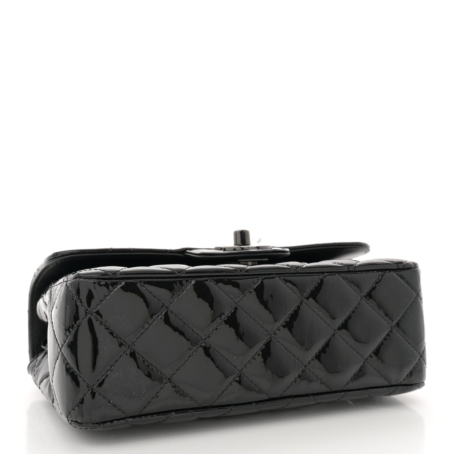 Patent Calfskin Quilted Mini Rectangular Flap So Black