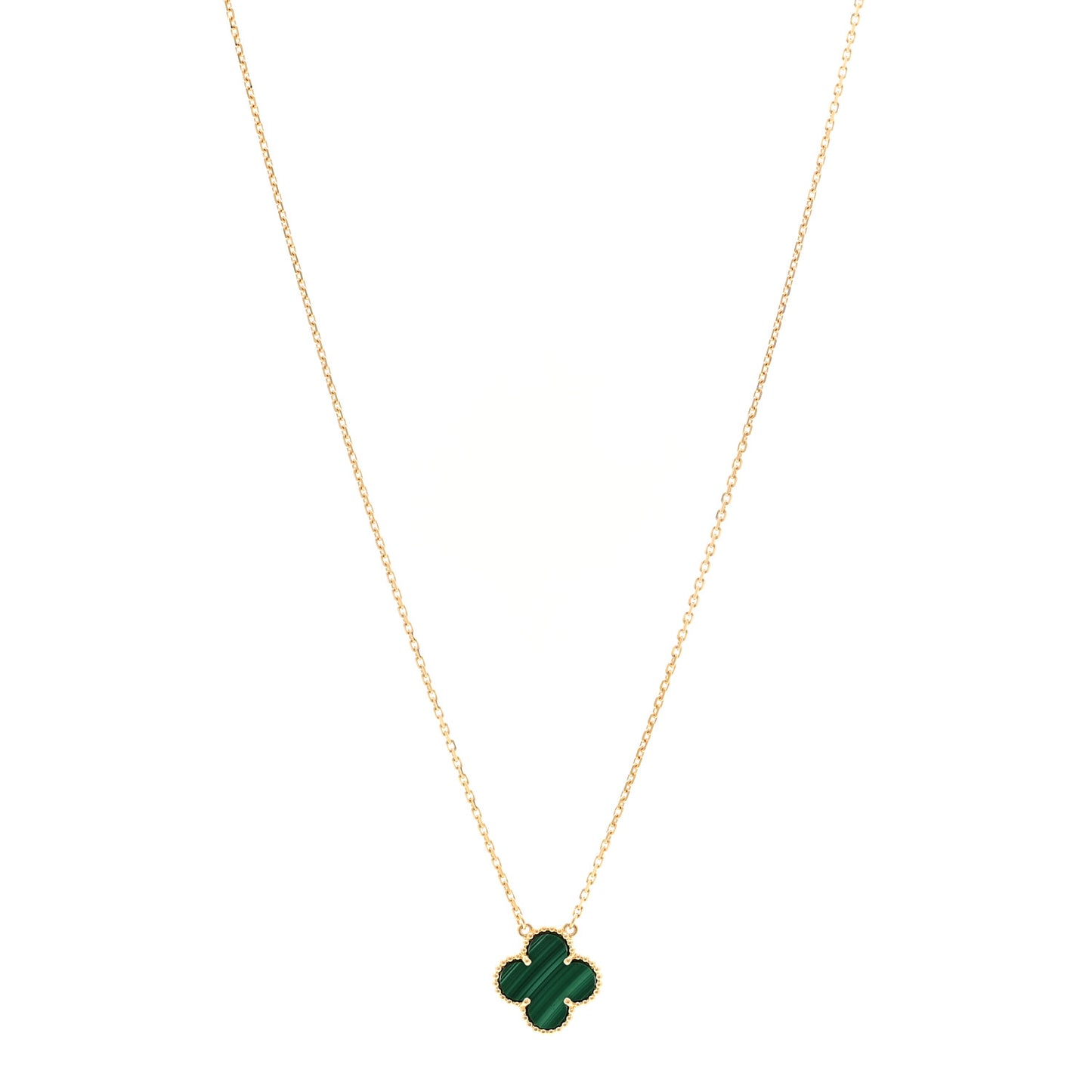 18K Yellow Gold Malachite Vintage Alhambra Pendant Necklace