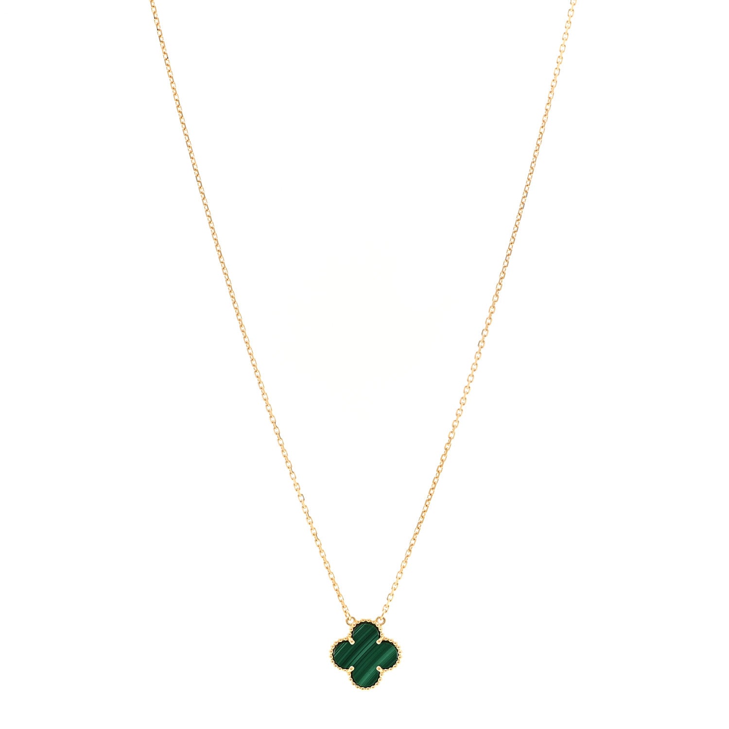 Van Cleef & Arpels 18K Yellow Gold Malachite Vintage Alhambra Pendant Necklace 1 of 6