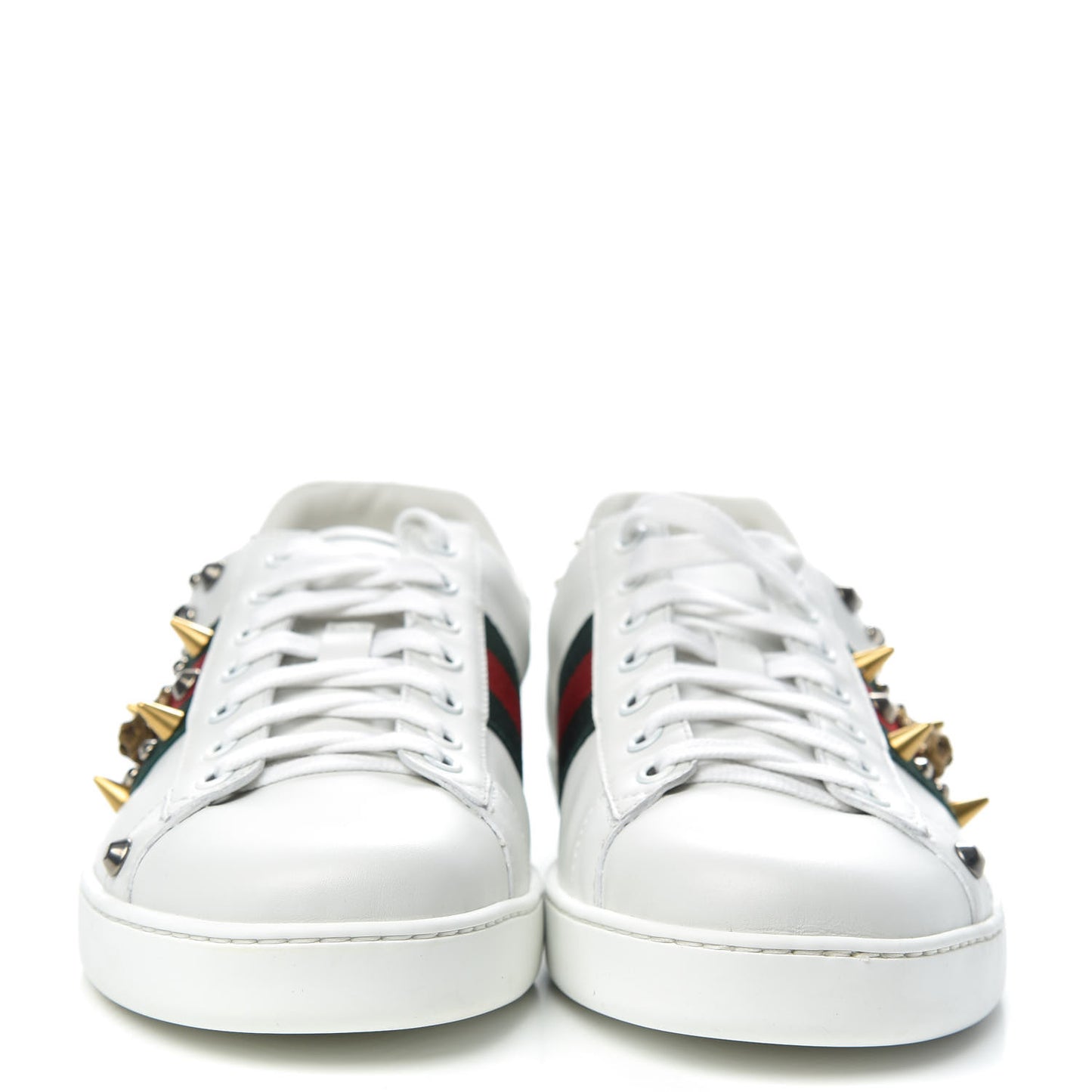 Mens Calfskin Web Studded Ace Sneakers 9.5 White