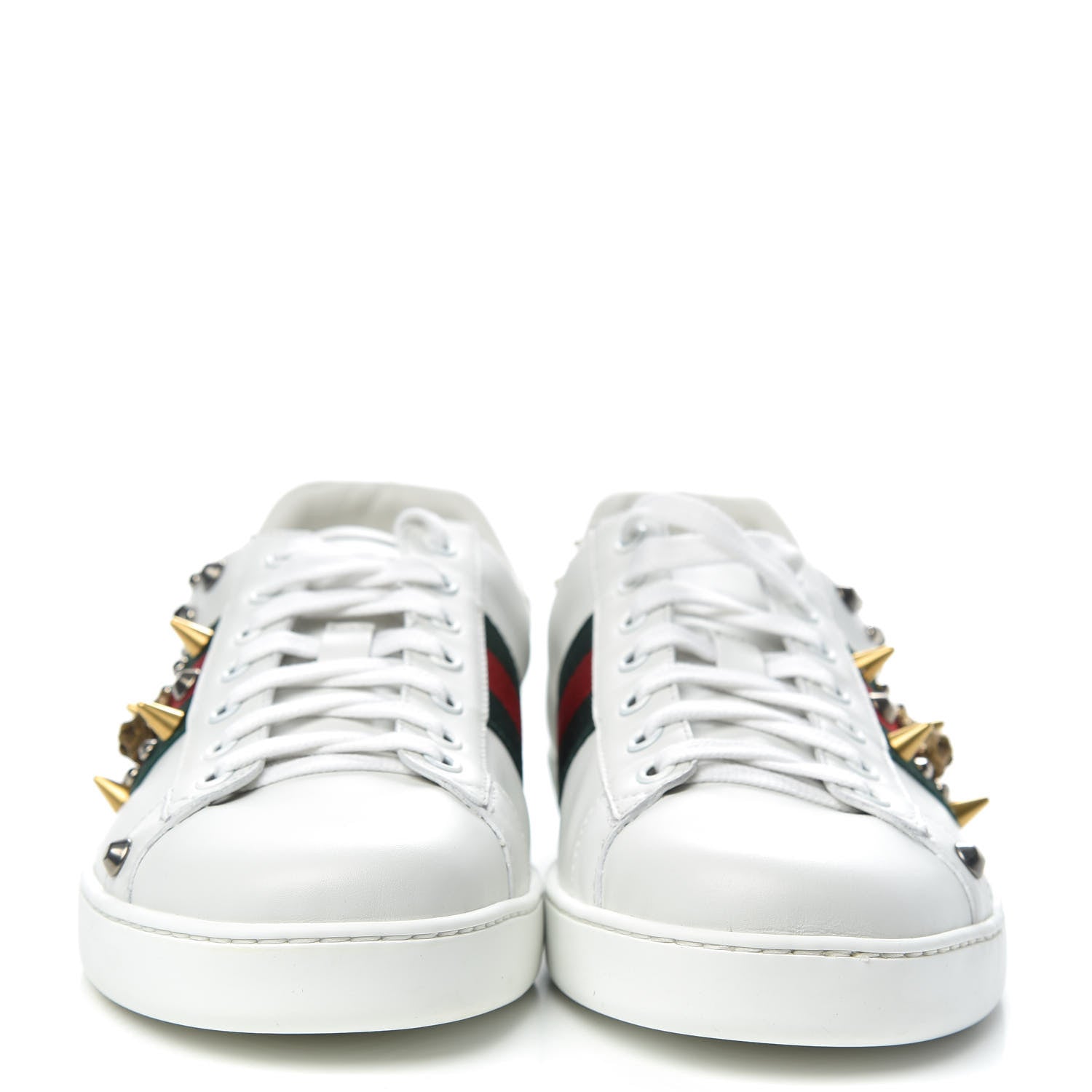 Gucci Mens Calfskin Web Studded Ace Sneakers 9.5 White 2 of 9