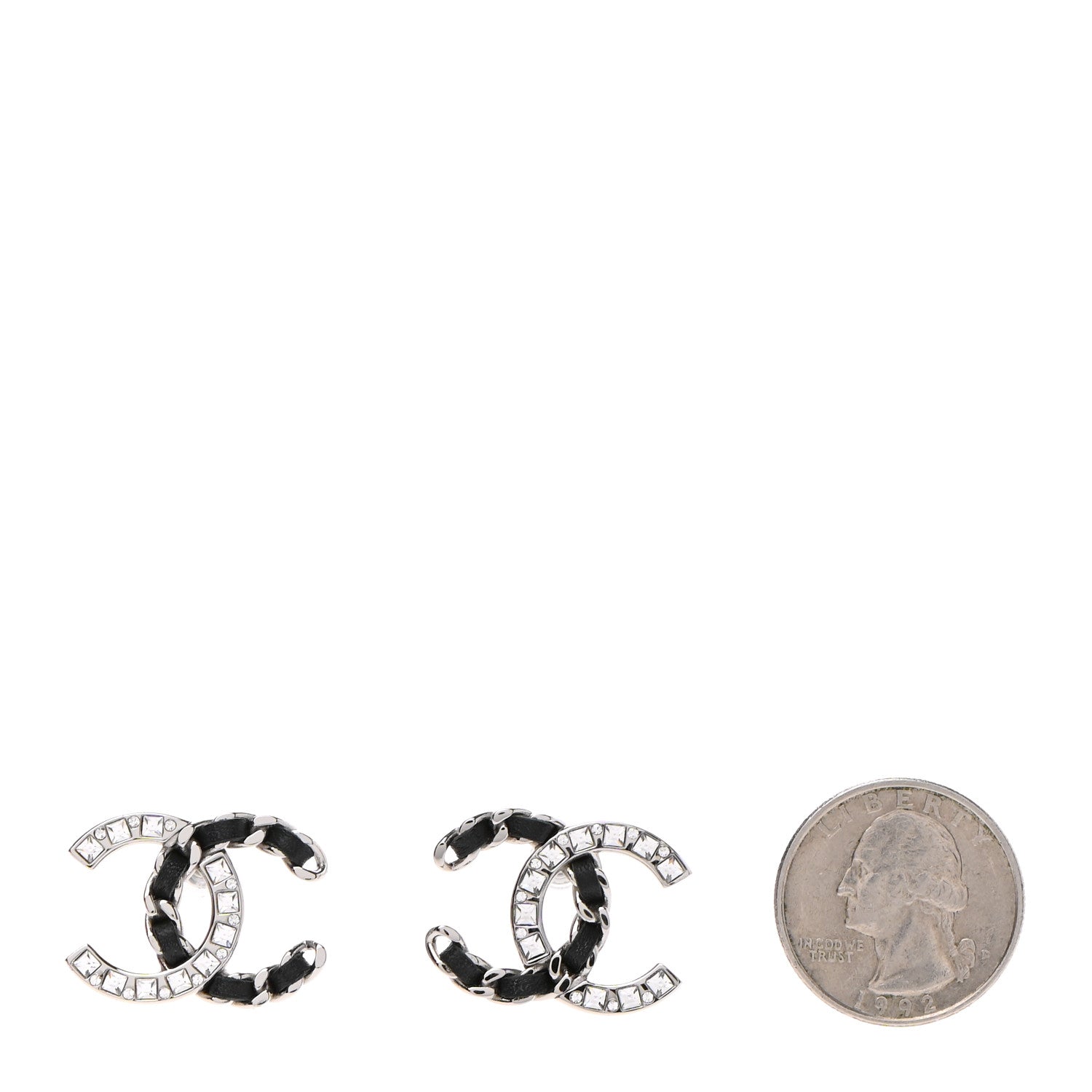 Chanel Crystal Baguette Lambskin Large CC Earrings Silver Black 2 of 4