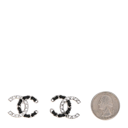 Chanel Crystal Baguette Lambskin Large CC Earrings Silver Black 2 of 4