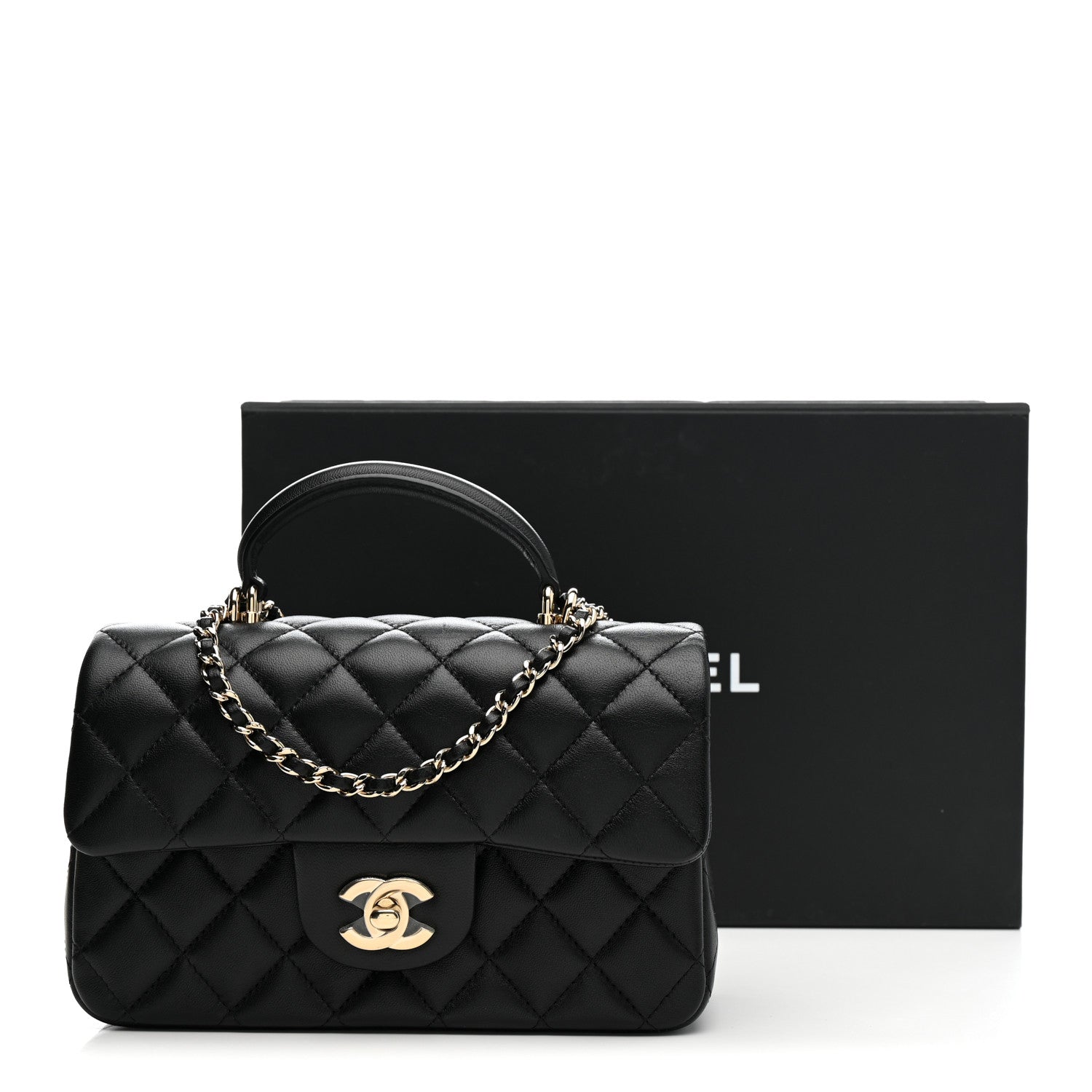 Chanel Lambskin Quilted Mini Top Handle Rectangular Flap Black 11 of 11