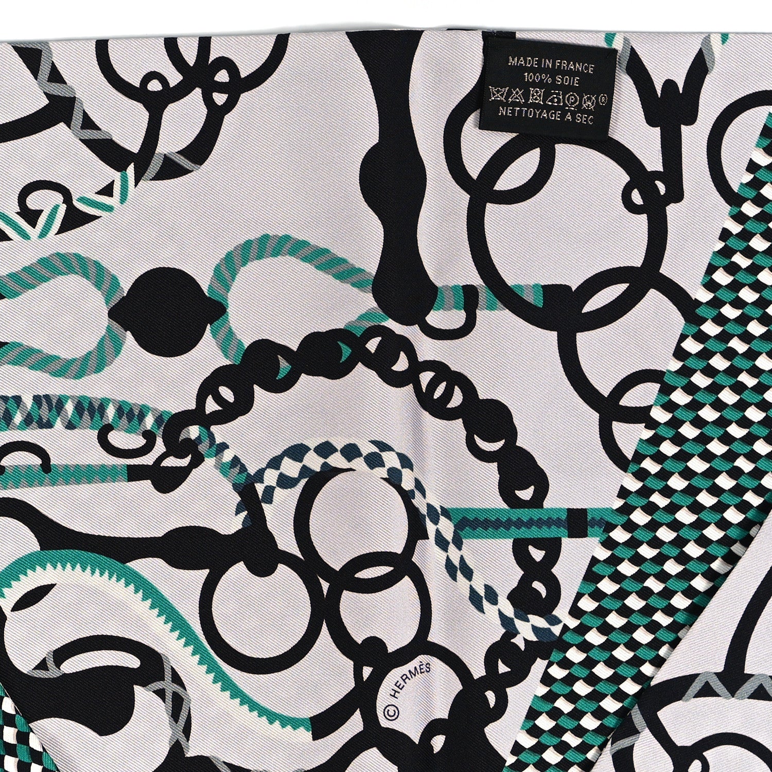 Hermes Silk Mors Et Tresses Maxi Twilly Cut Gris Perle Black Menthe 3 of 3