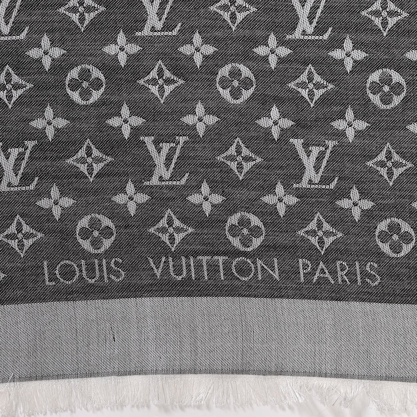 Wool Silk Monogram Denim Shawl Black