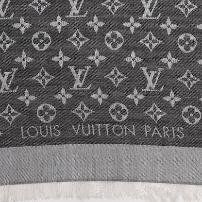 Louis Vuitton Wool Silk Monogram Denim Shawl Black 3 of 8