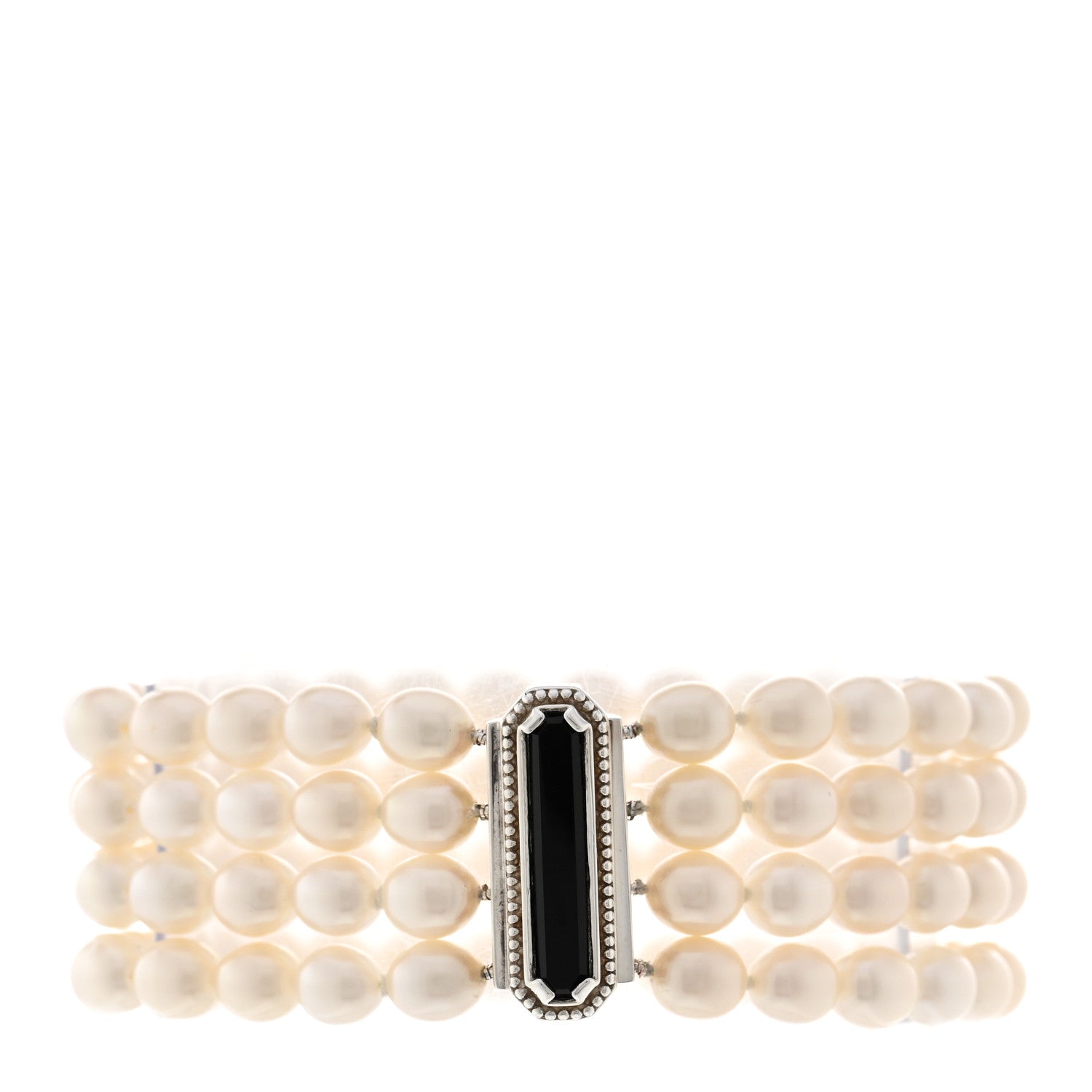 Tiffany Sterling Silver Onyx Freshwater Pearl 5.5-6mm Ziegfeld Four Strand Bracelet 2 of 4