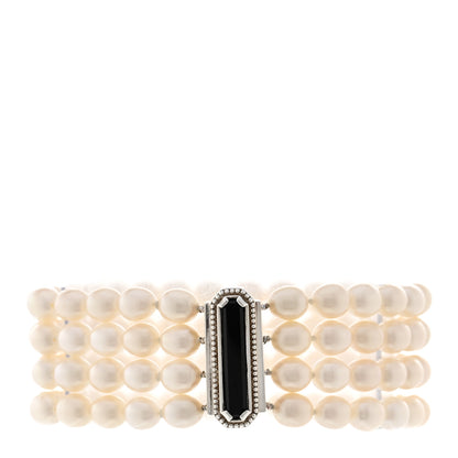 Tiffany Sterling Silver Onyx Freshwater Pearl 5.5-6mm Ziegfeld Four Strand Bracelet 2 of 4