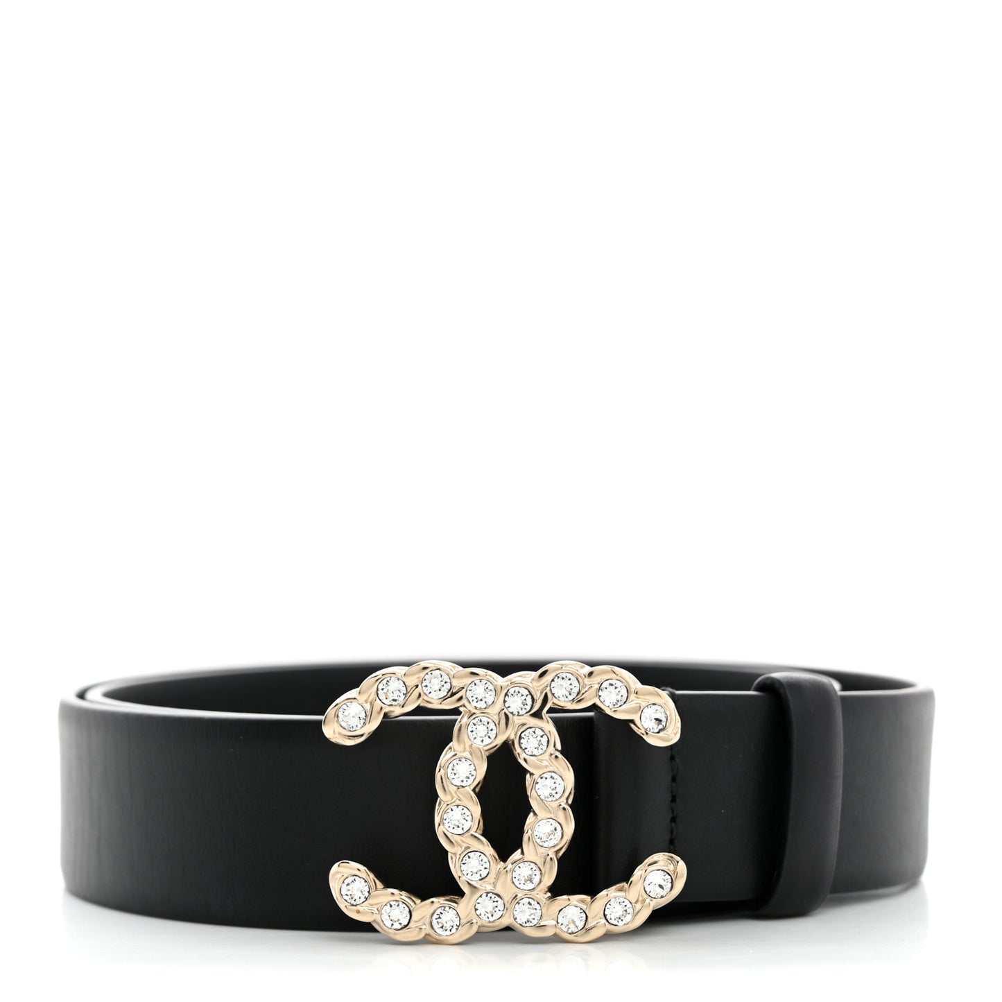 Calfskin Crystal Metal CC Belt 80 32 Black