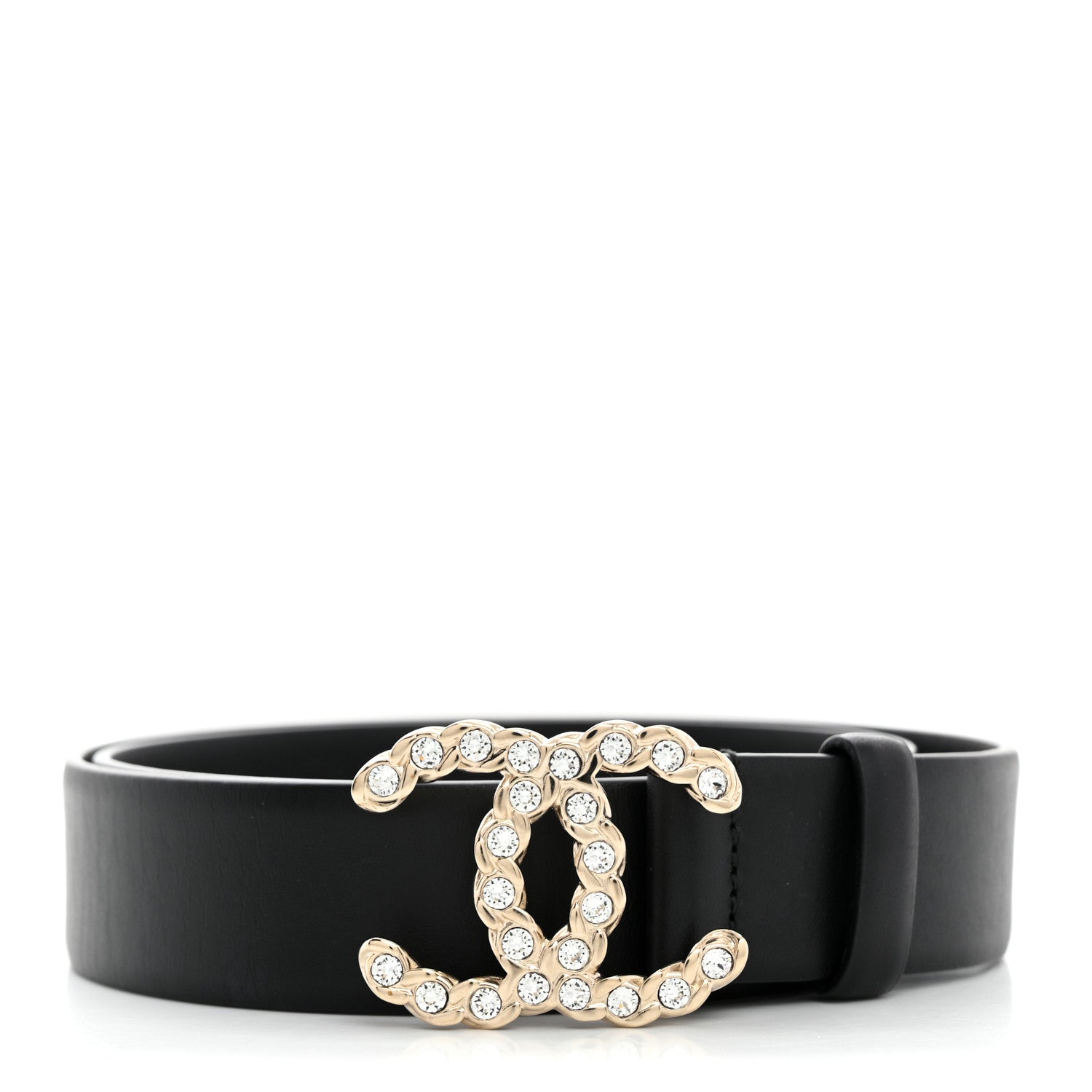 Chanel Calfskin Crystal Metal CC Belt 80 32 Black 1 of 5