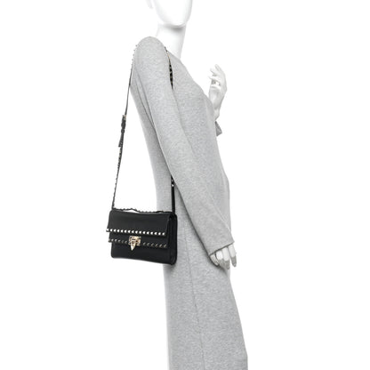 Valentino Garavani Pebbled Calfskin Rockstud Double Flap Crossbody Bag Black 2 of 9