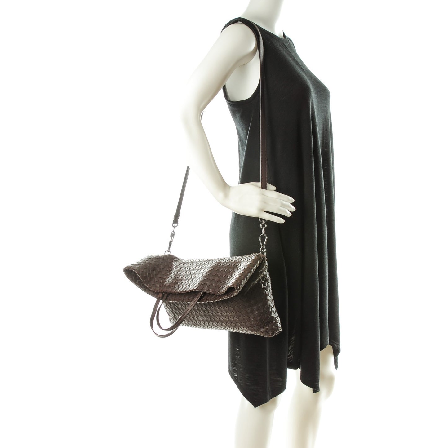 Nappa Intrecciato Fold Over Tote Ebano
