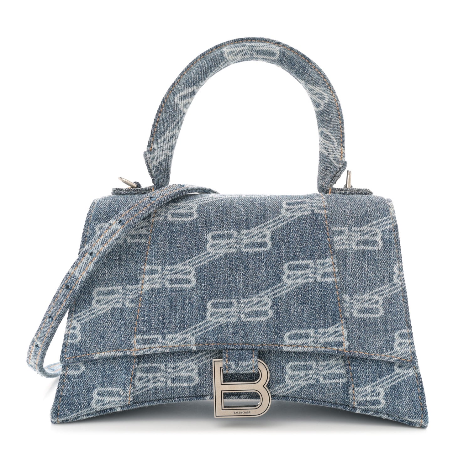 Denim BB Monogram Small Hourglass Top Handle Bag Blue