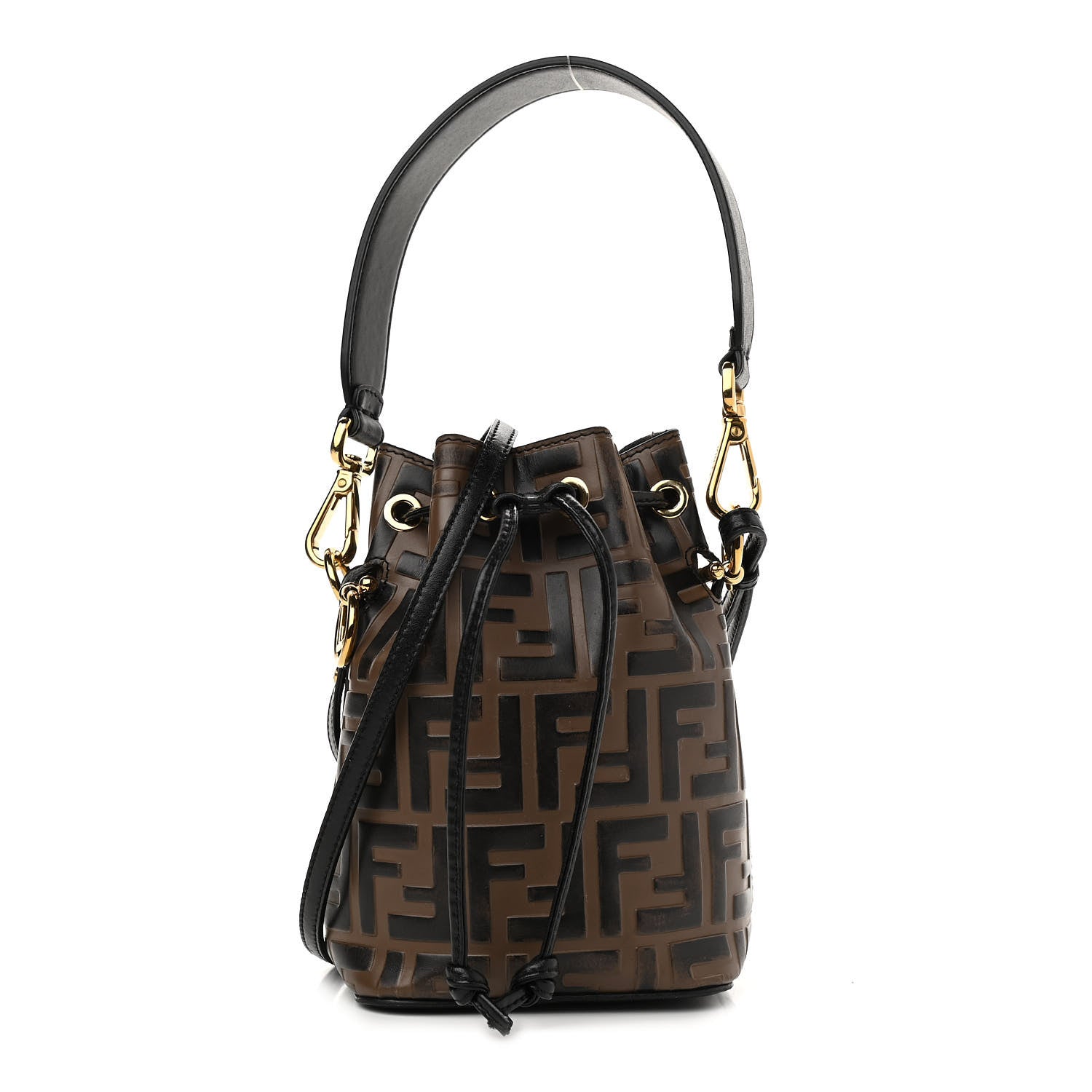 Fendi Vitello Liberty F is Fendi Bi-Color FF 1974 Embossed Mini Mon Tresor Bucket Bag Maya Black 1 of 15