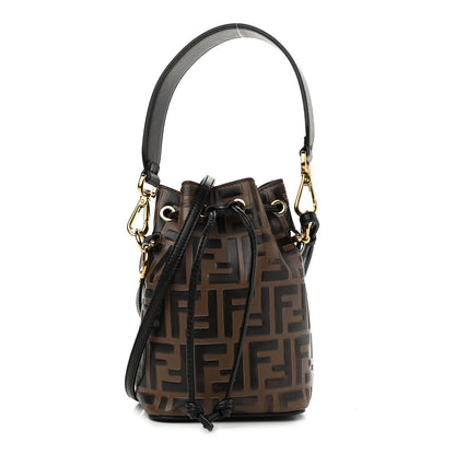 Fendi Vitello Liberty F is Fendi Bi-Color FF 1974 Embossed Mini Mon Tresor Bucket Bag Maya Black 1 of 15
