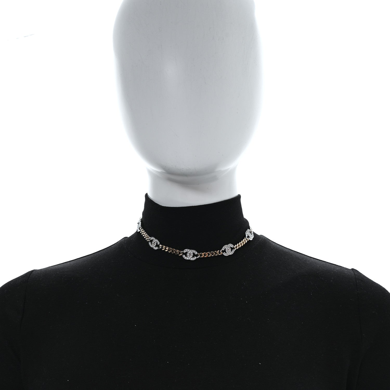 Chanel Crystal Chain CC Link Choker Gold Silver 2 of 5