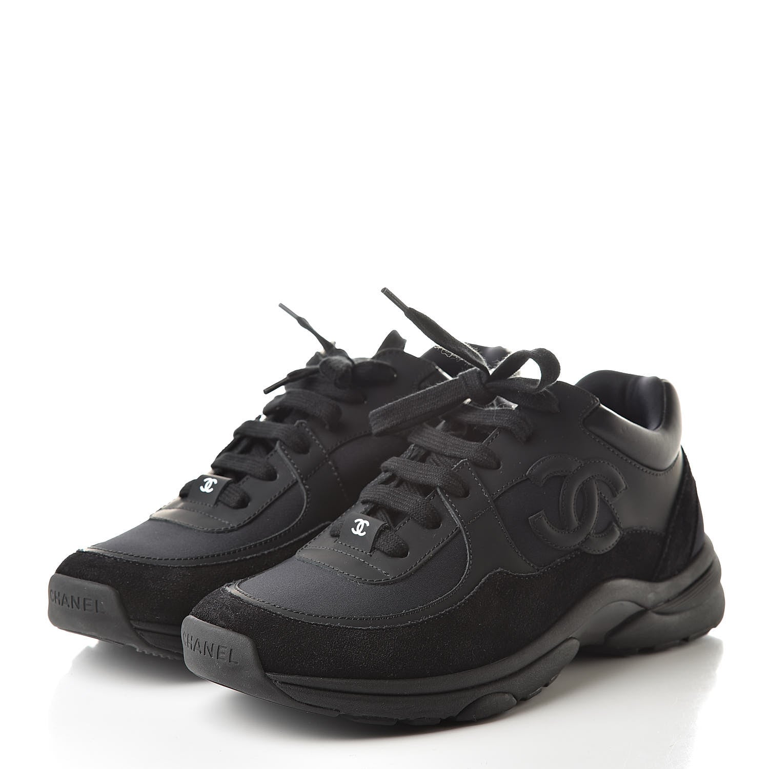 Chanel Toile Suede Calfskin CC Sneakers 36.5 Black 3 of 7