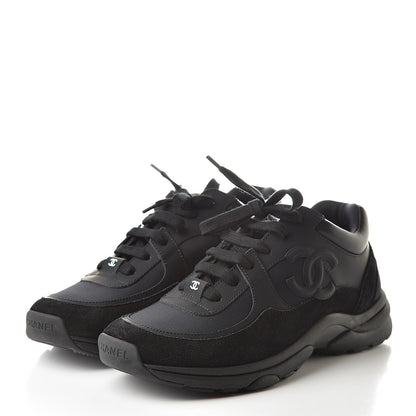 Chanel Toile Suede Calfskin CC Sneakers 36.5 Black 3 of 7