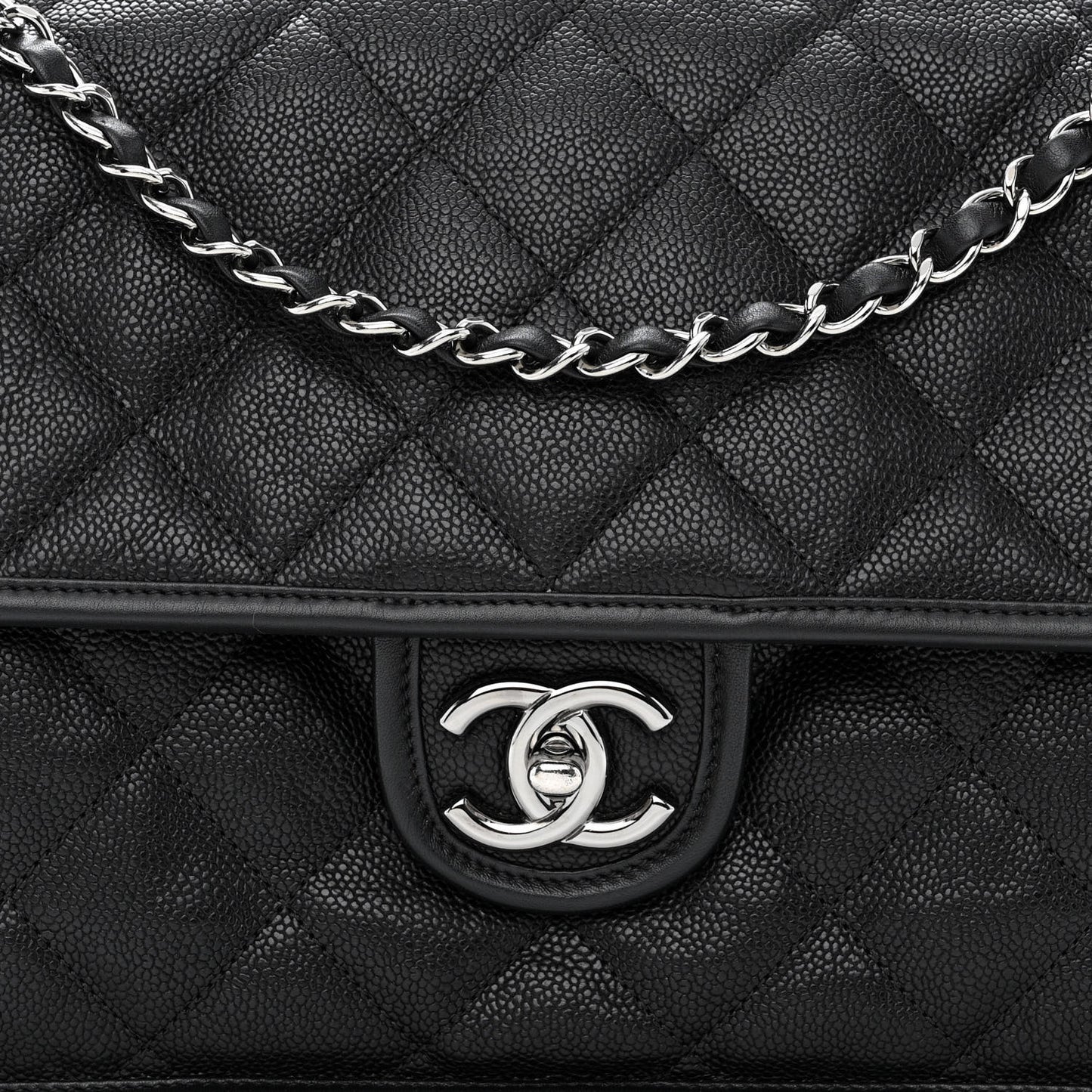 Caviar Quilted Large French Riviera Flap Black