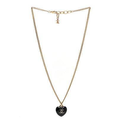 Chanel Resin Crystal CC Heart Necklace Black Gold 3 of 7