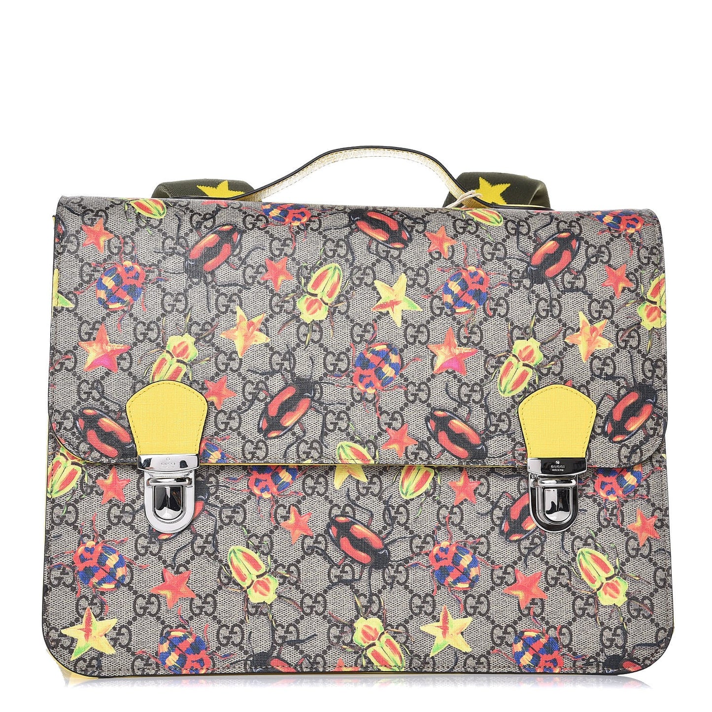 GG Supreme Monogram Beetles Childrens Backpack Beige Yellow
