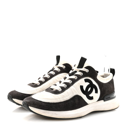 Chanel Nylon Suede Calfskin CC Sneakers 40 White Dark Grey 4 of 8