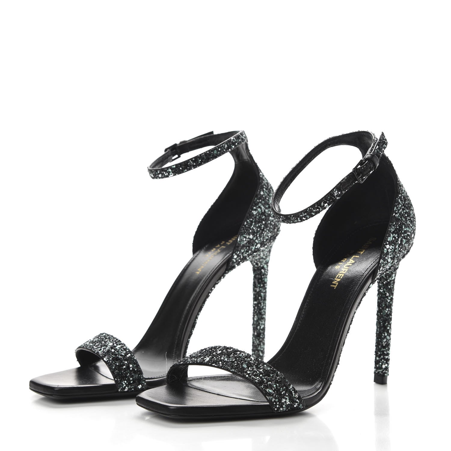 Saint Laurent Glitter Amber 105 Ankle Strap Sandals 39 Black 3 of 10